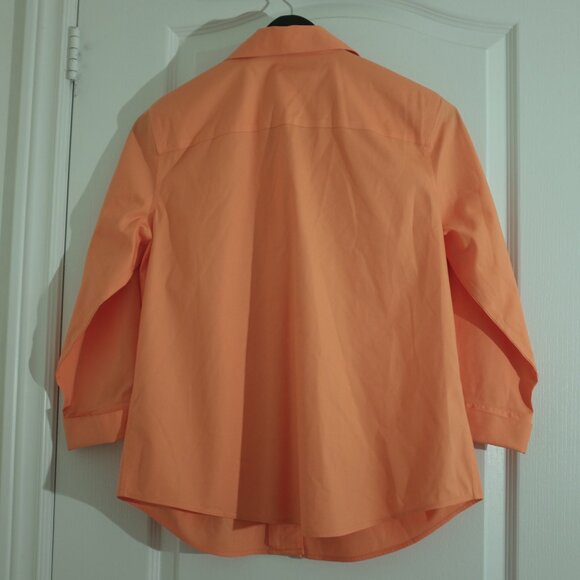Chico's apricot non iron rolled sleeves shirt blouse 100% cotton size 1 - Picture 2 of 11